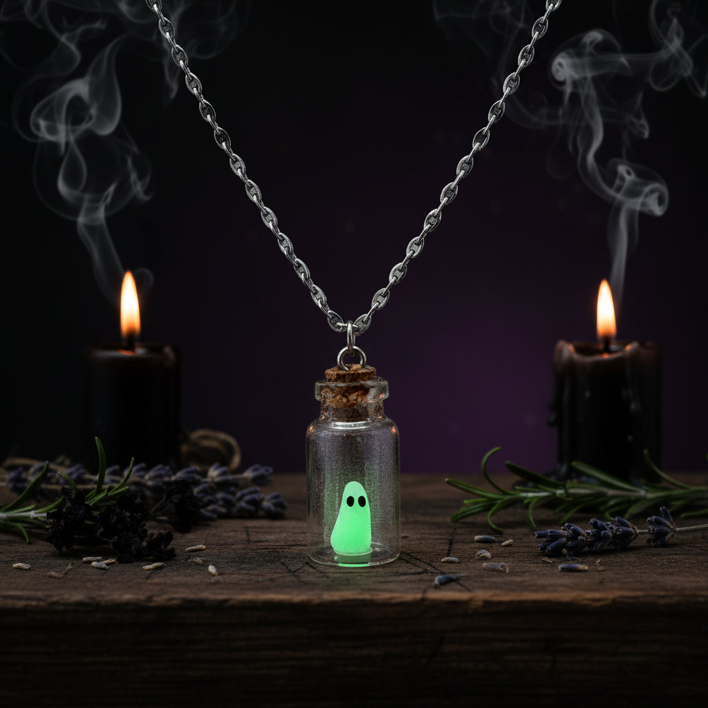 Adopt a Ghost Necklace with Glow-in-the-Dark Bottle Sorceress Sanctuary