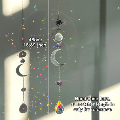 Modern Silver Star Moon Crystal Wind Chime Decor