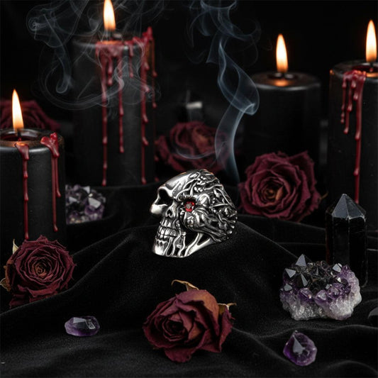 Half Burning One-Eye Skull Zircon Ring Sorceress Sanctuary