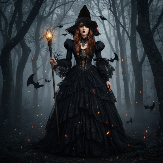 Thick Velvet Lace Long Streamer Wizard's Hat for Halloween Sorceress Sanctuary