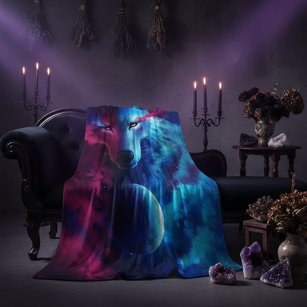 Celestial Wolf Pattern Micro Fleece Throw Blanket (1pc) Sorceress Sanctuary