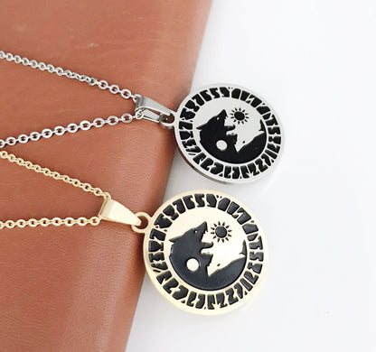 Viking Wolf Head Sun Necklace in Stainless Steel