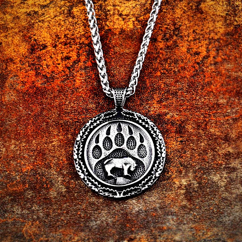 Viking Bear Paw Pendant Sweater Chain Necklace
