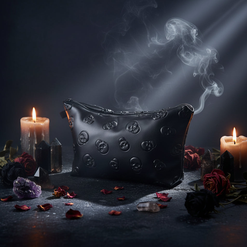 Black Skull PU Leather Makeup Bag for Travel Organizer Sorceress Sanctuary