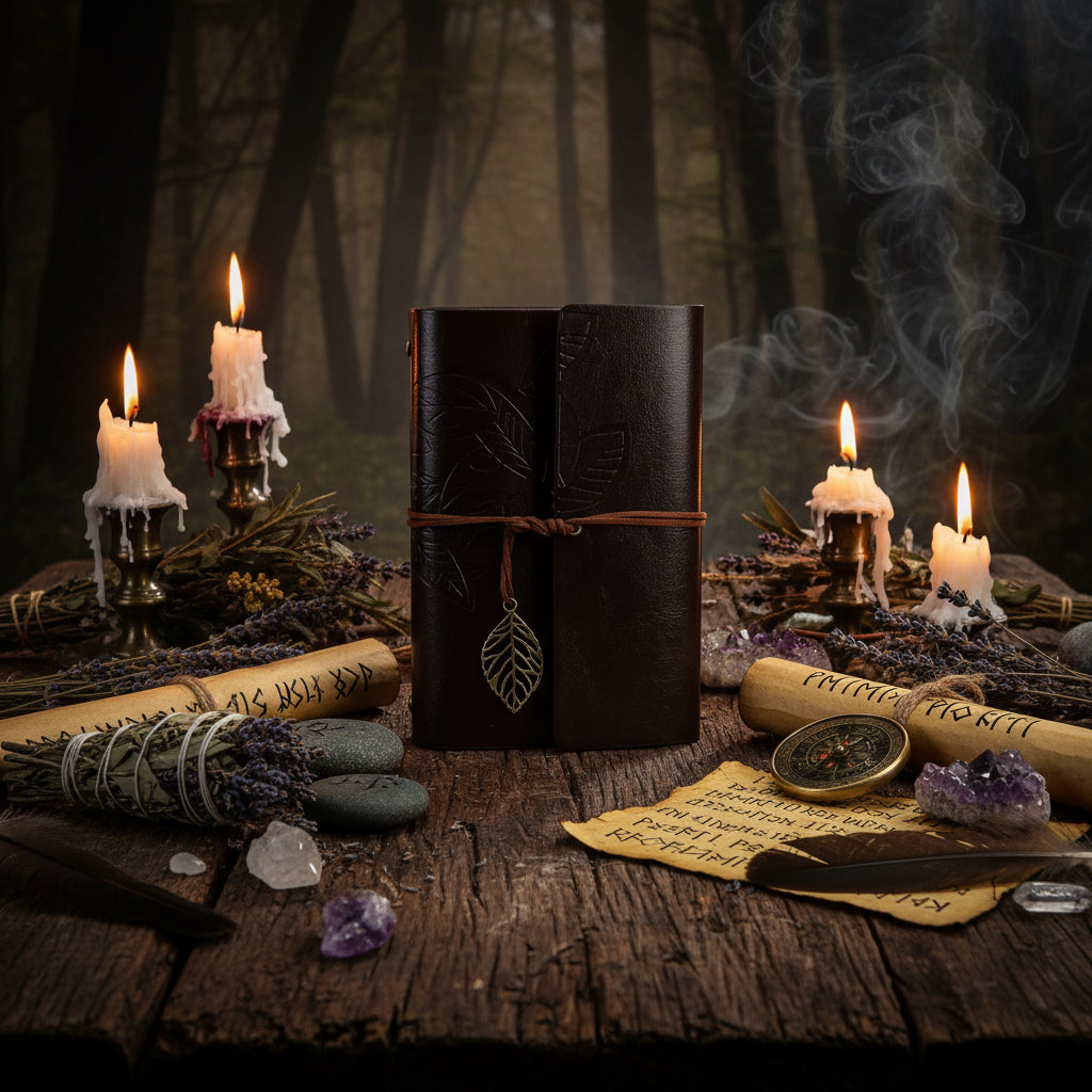 Custom Creative Travel Journal with Vintage Leaf Design Sorceress Sanctuary