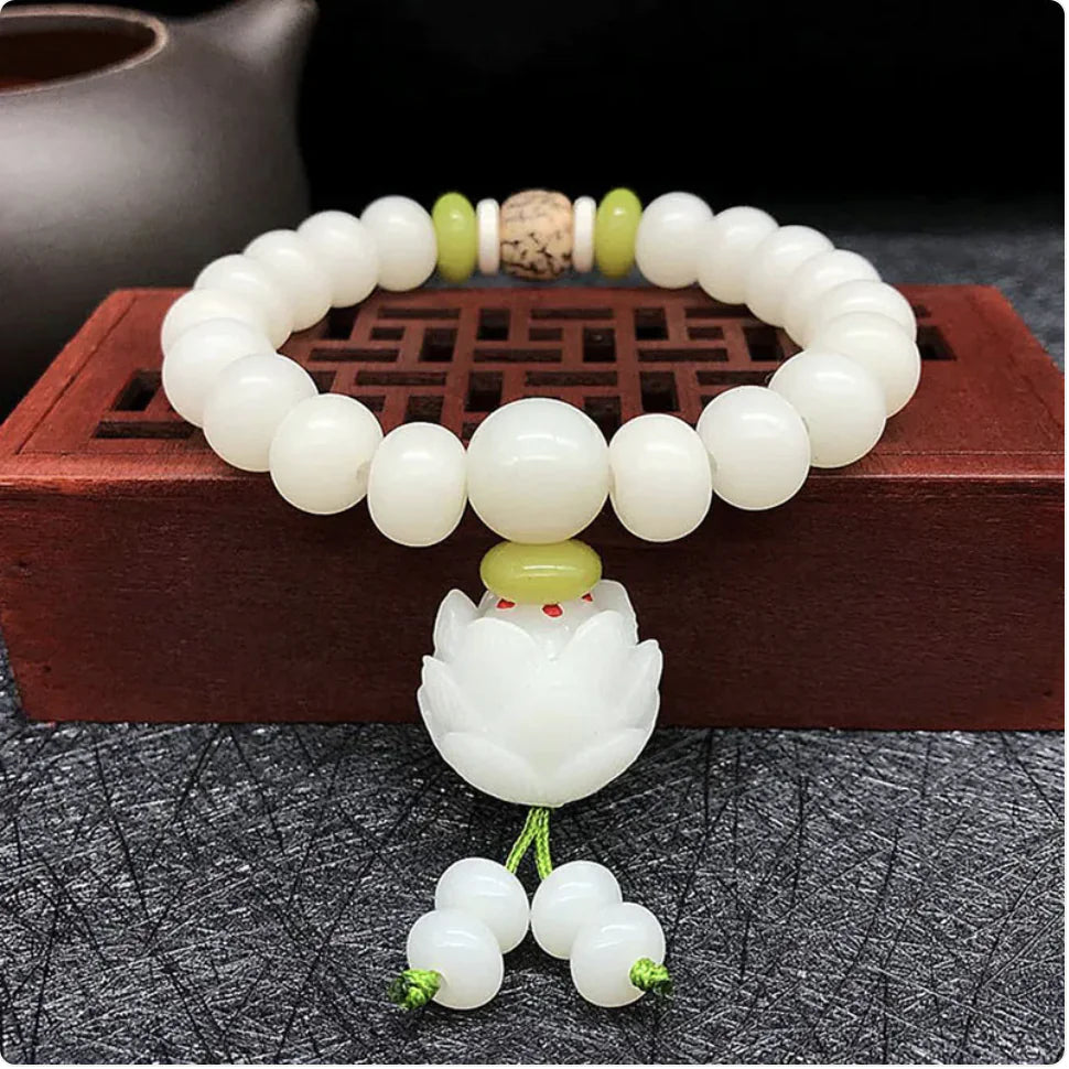 White Jade Bodhi Bead Bracelet Sorceress Sanctuary