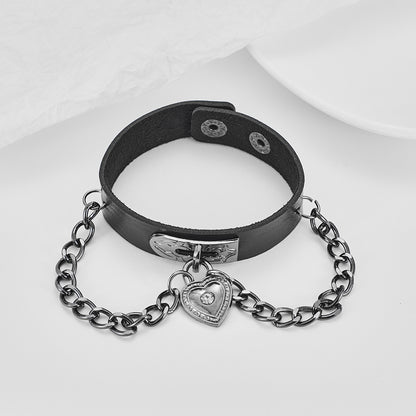 Wiccan Heart-Shaped Lock Link Leather Bracelet