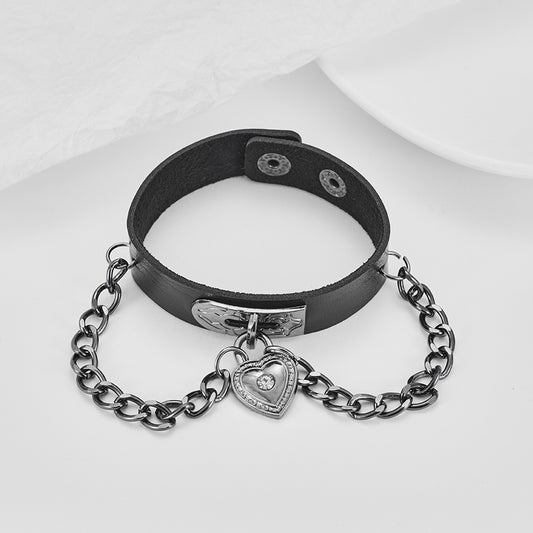 Wiccan Heart-Shaped Lock Link Leather Bracelet