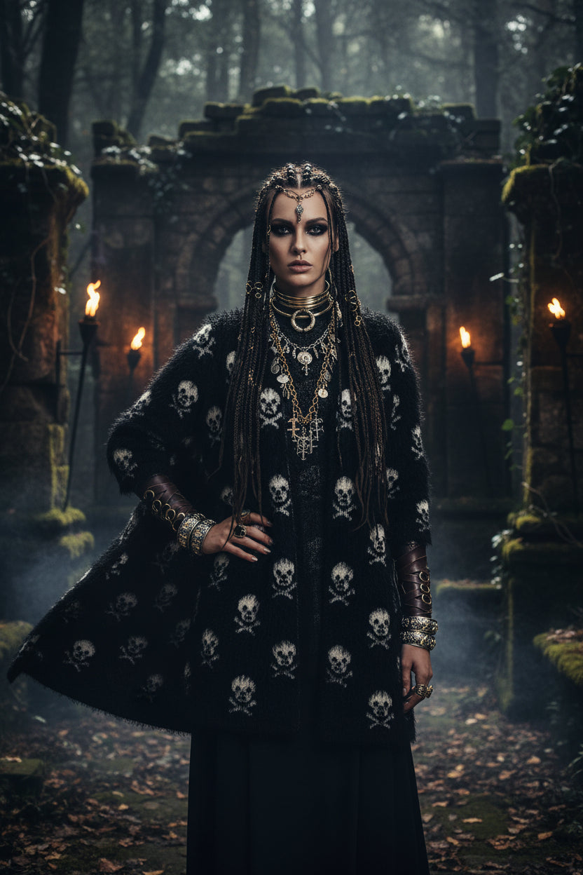 2019 Autumn Women's Sweater with Skull Design Cardigan Sorceress Sanctuary