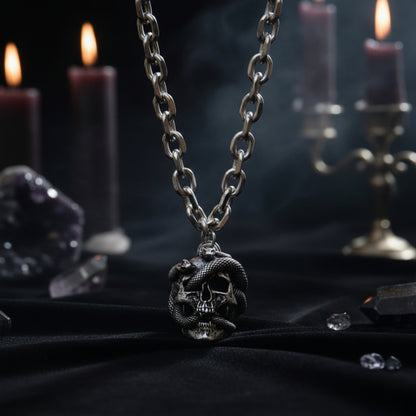 Stainless Steel Snake Head Skull Pendant Necklace Sorceress Sanctuary