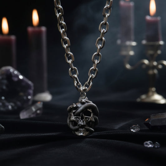 Stainless Steel Snake Head Skull Pendant Necklace Sorceress Sanctuary