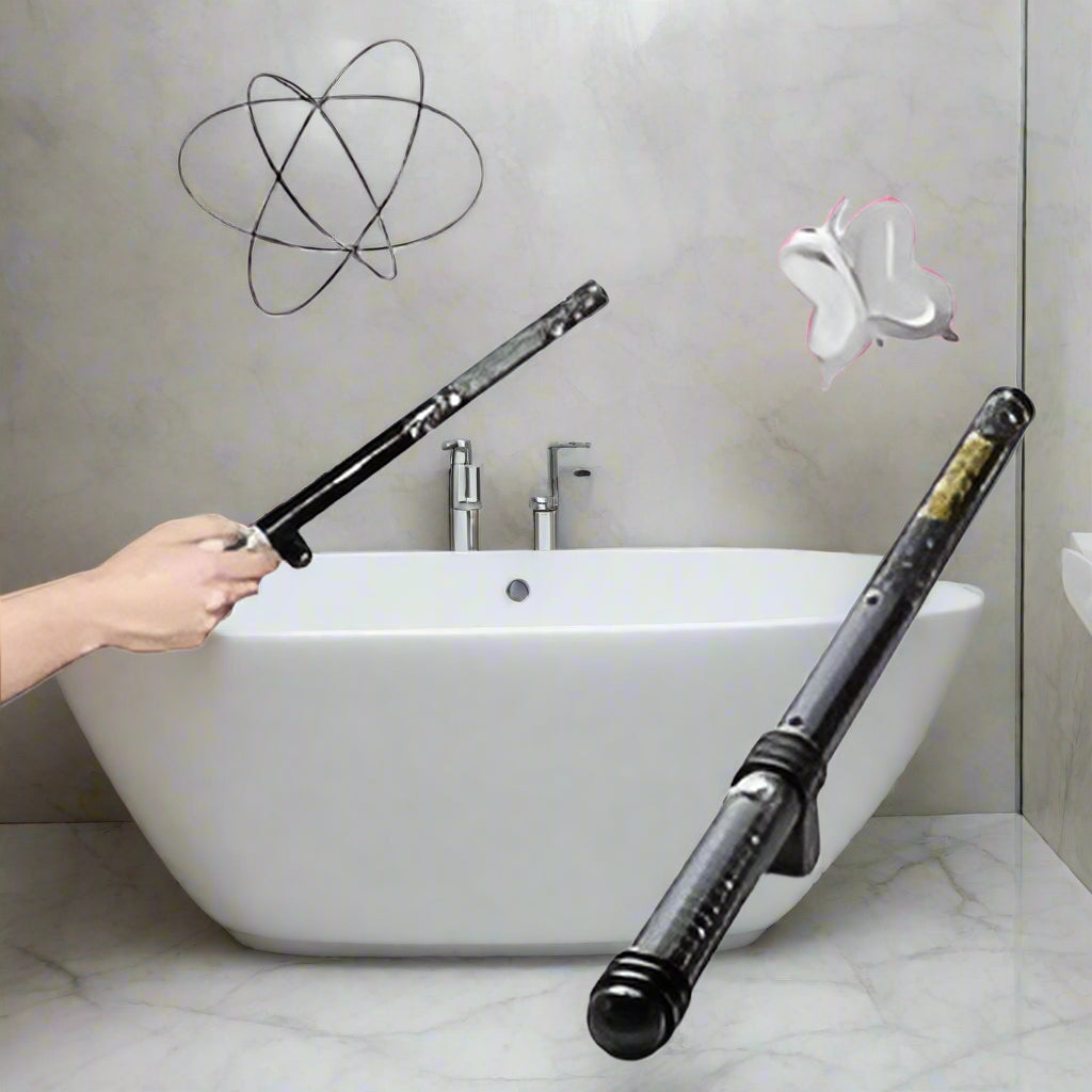 Two black magic wands with attachments on a white background