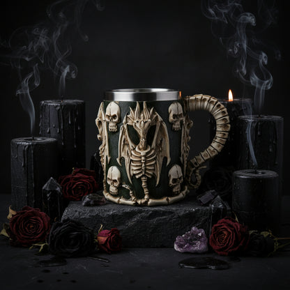 Resin Stainless Steel Skull Mug with Dragon Design Sorceress Sanctuary