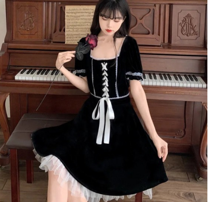 Plus Size Harajuku Gothic Lace Black Dress for Women