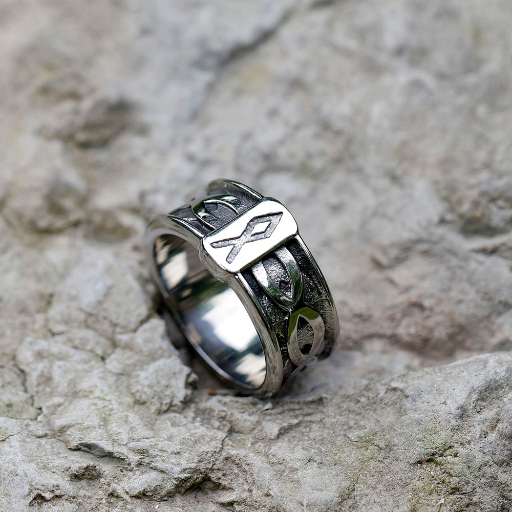 Vintage Viking Alphabet Men's Titanium Steel Ring