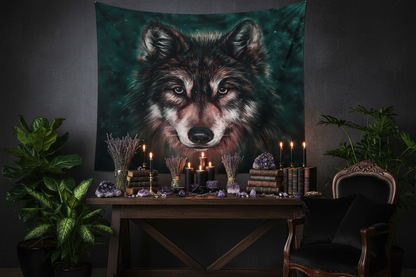 Digital Print Tapestry - Wolf Design Wall Hanging Sorceress Sanctuary