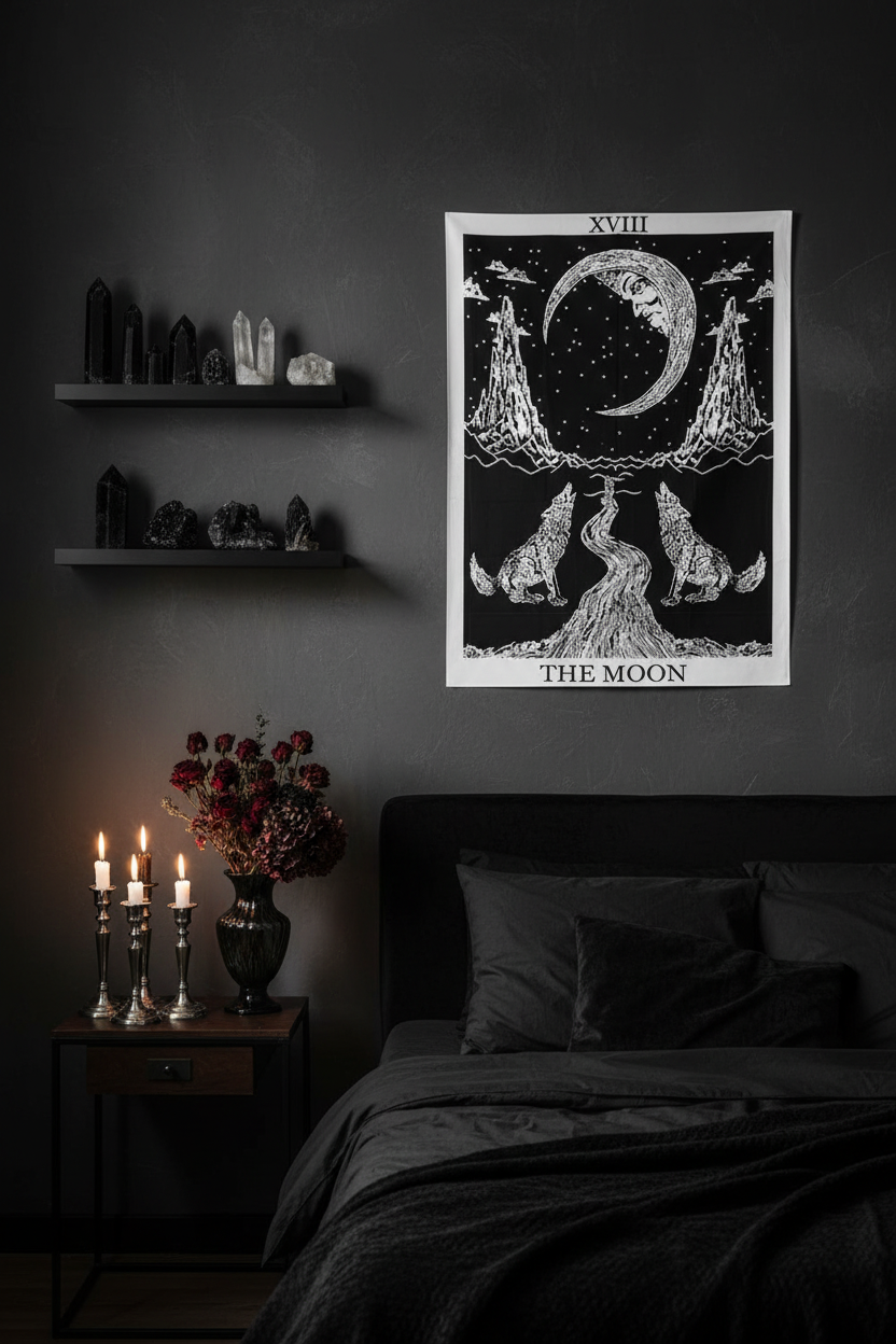 Wolf and Moon Tapestry Fabric for Home Decor Sorceress Sanctuary