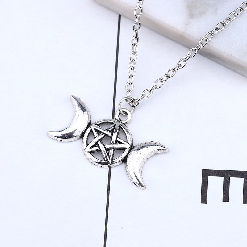 Vintage Viking Style Symmetrical Moon Pendant Necklace
