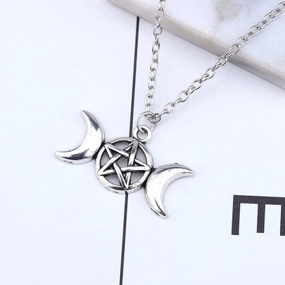 Vintage Viking Style Symmetrical Moon Pendant Necklace