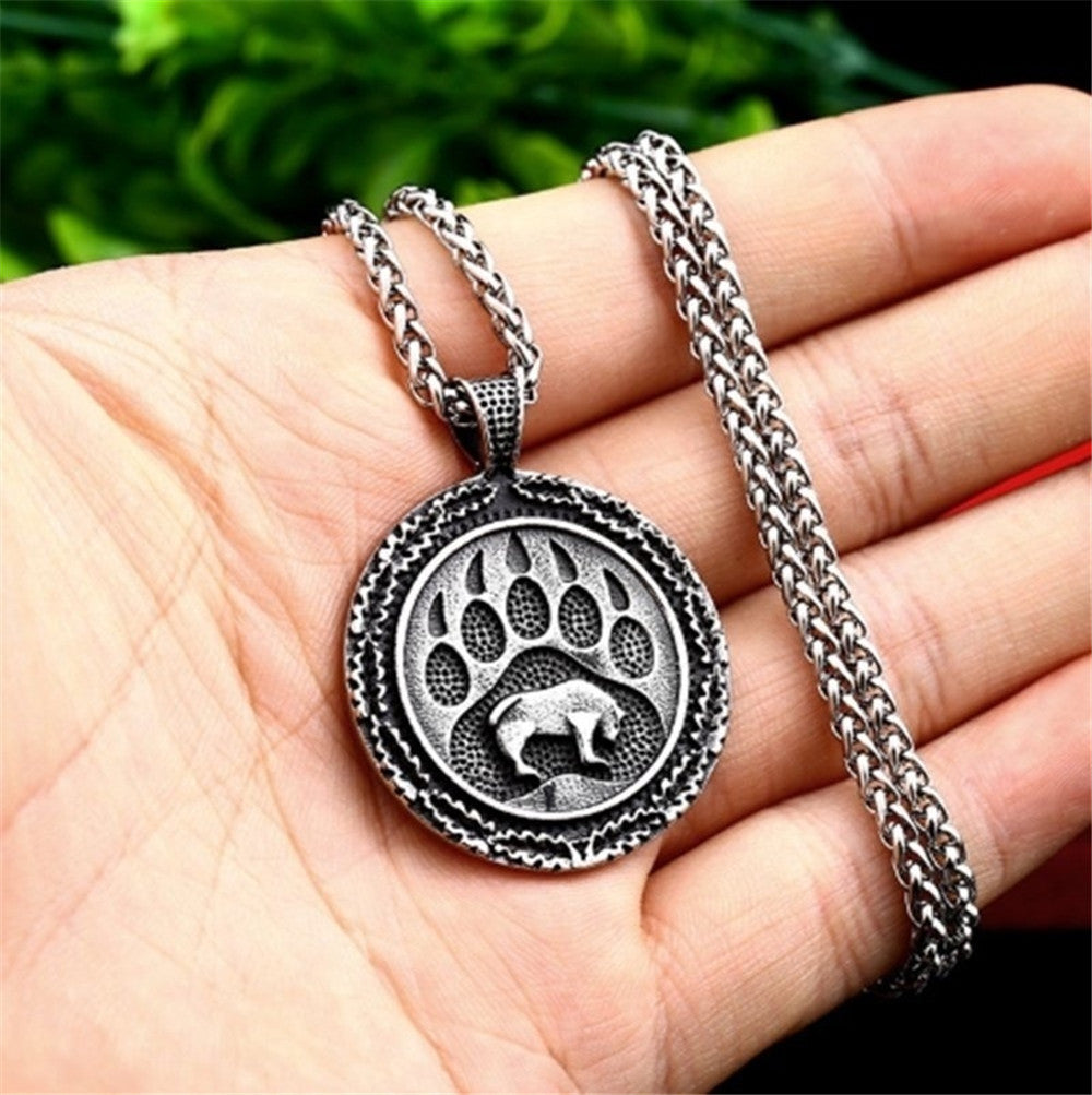 Viking Bear Paw Pendant Sweater Chain Necklace