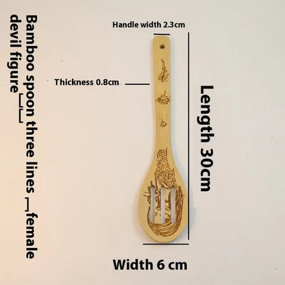 Engraved Bamboo Spoon Spooky Set
