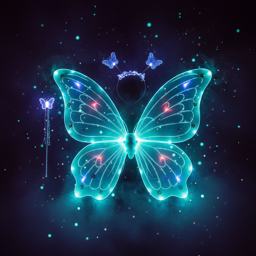 Glowing blue butterfly with starry background