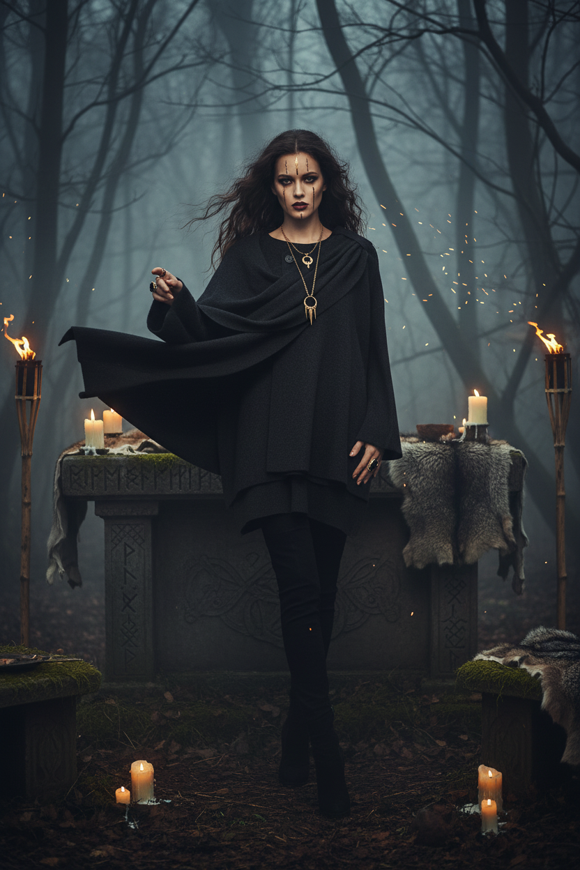 Dark gray poncho on a white background