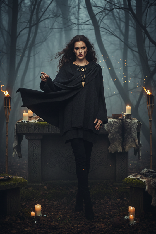 Dark gray poncho on a white background