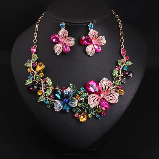 Luxury Floral Crystal | Necklace & Earring Set