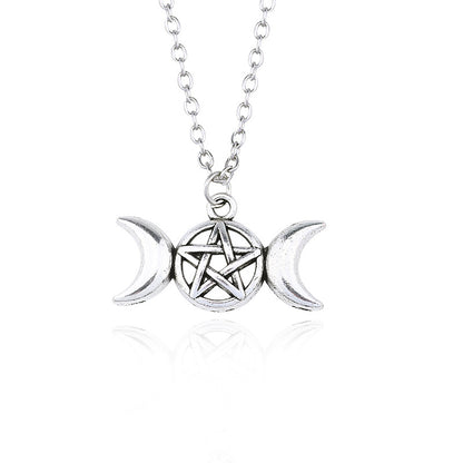 Vintage Viking Style Symmetrical Moon Pendant Necklace