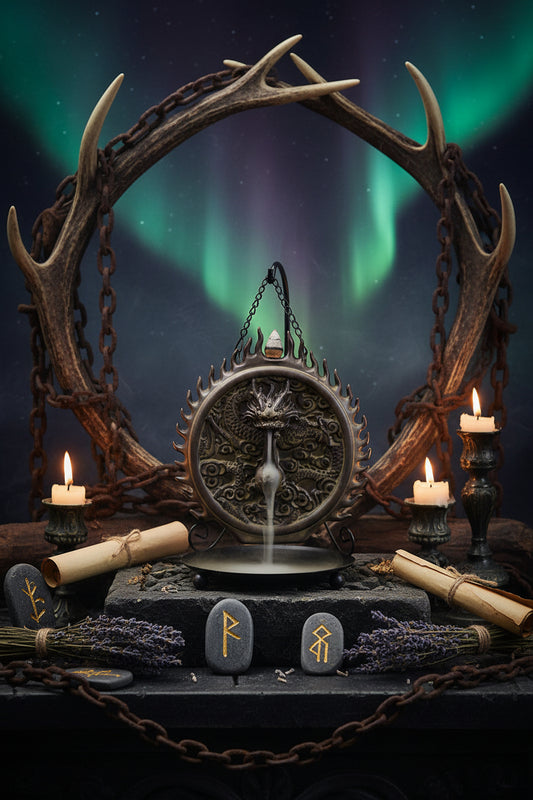 Decorative incense burner with dragon design on a dark background