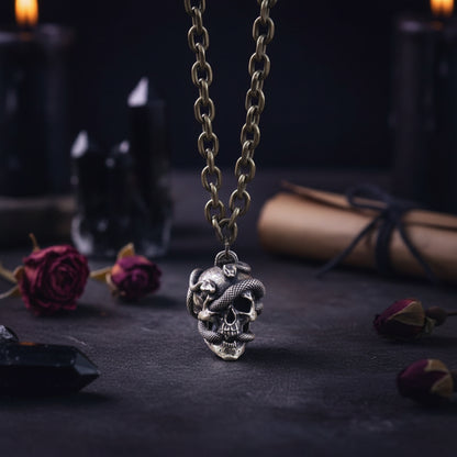 Stainless Steel Snake Head Skull Pendant Necklace Sorceress Sanctuary
