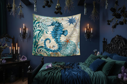 Digital Print Tapestry Wall Hanging with Seahorse Design Sorceress Sanctuary