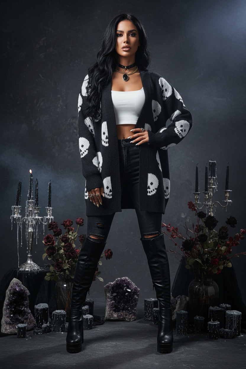 Day of the Dead Skull Jacquard Knitted Cardigan Sorceress Sanctuary