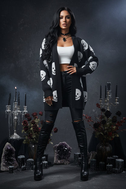 Day of the Dead Skull Jacquard Knitted Cardigan Sorceress Sanctuary
