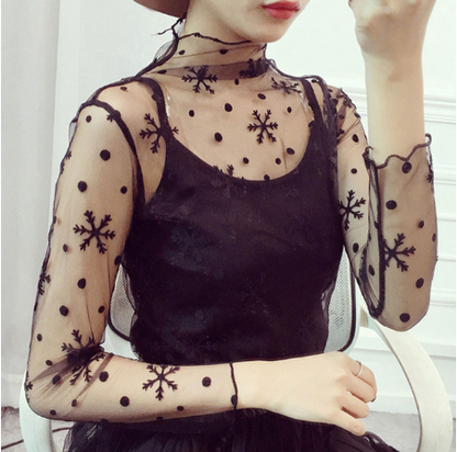 Sheer Lace Long Sleeve Crop Top Mesh Layering Piece