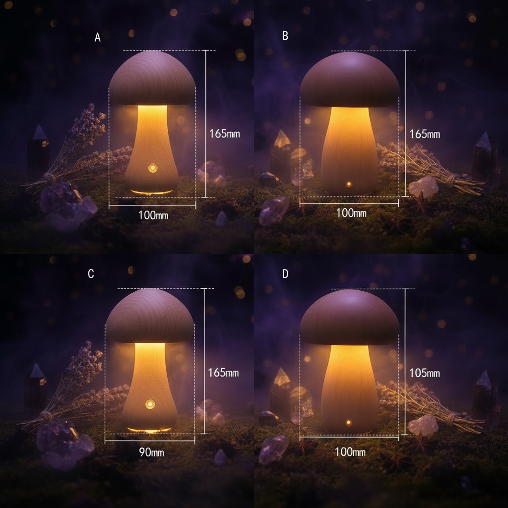 Wooden mushroom-shaped objects with measurements on a white background