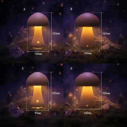Wooden mushroom-shaped objects with measurements on a white background
