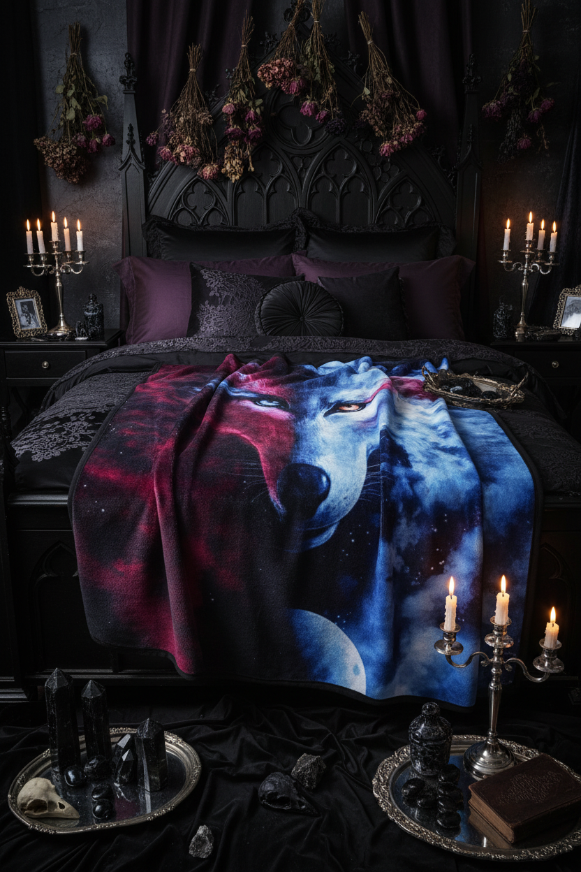 Celestial Wolf Pattern Micro Fleece Throw Blanket (1pc) Sorceress Sanctuary