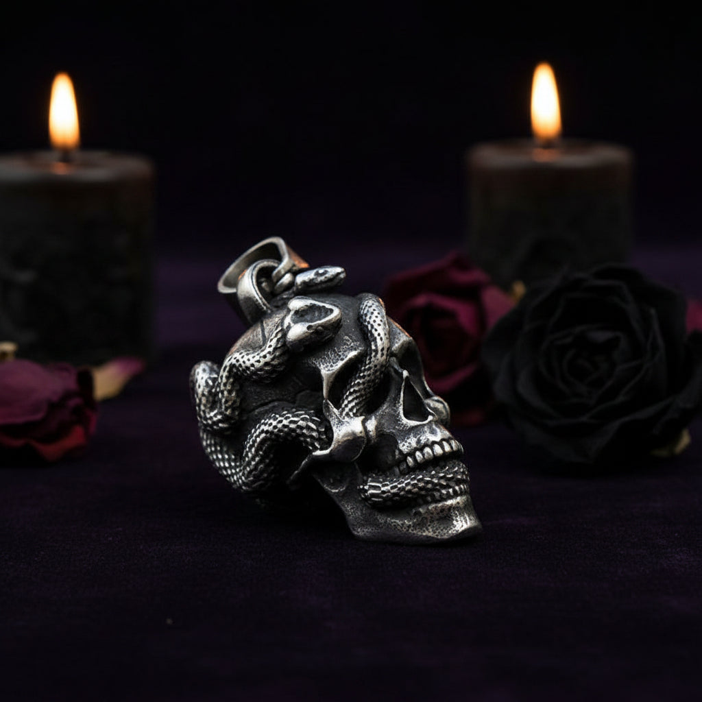 Stainless Steel Snake Head Skull Pendant Necklace Sorceress Sanctuary
