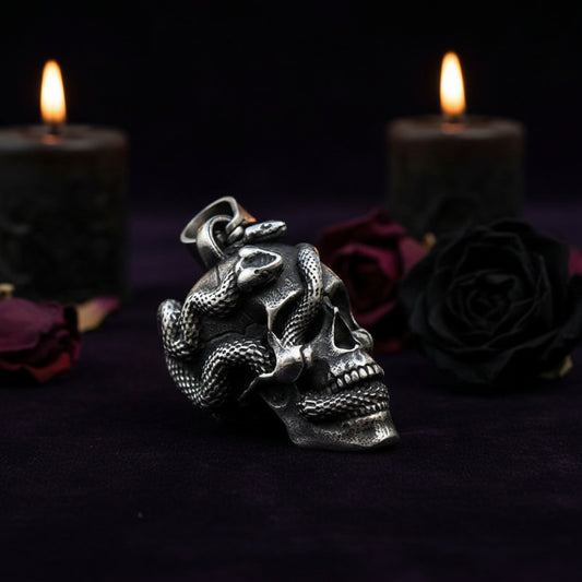 Stainless Steel Snake Head Skull Pendant Necklace Sorceress Sanctuary