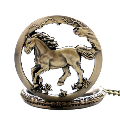 Bronze horse sculpture in a circular frame on a white background