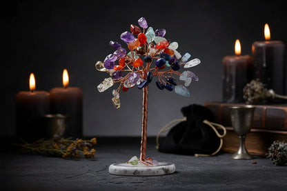Mystic Crystal Tree - Sorceress Sanctuary Colorful Gem Gravel Tree Agate Sheet Base-Fluorite gravel tree agate sheet base-Amethyst gravel tree agate sheet base-Pink Crystal Weeping Willow Gravel Tree Agate Sheet Base-Aquamarine + Amethyst + Lapis Lazuli Weeping Willow Gravel Tree Agate Piece Base