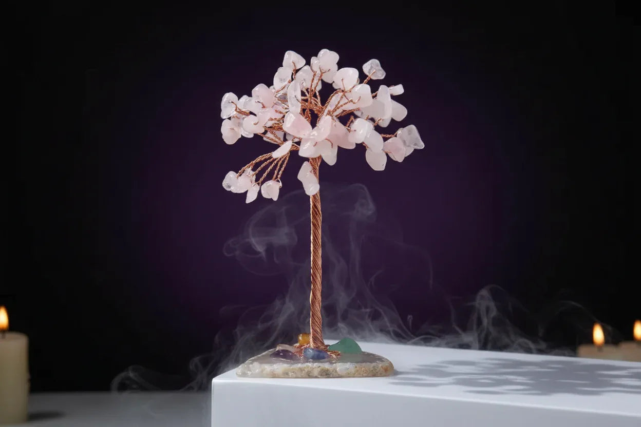 Mystic Crystal Tree - Sorceress Sanctuary Colorful Gem Gravel Tree Agate Sheet Base-Fluorite gravel tree agate sheet base-Amethyst gravel tree agate sheet base-Pink Crystal Weeping Willow Gravel Tree Agate Sheet Base-Aquamarine + Amethyst + Lapis Lazuli Weeping Willow Gravel Tree Agate Piece Base
