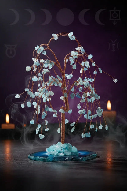 Mystic Crystal Tree - Sorceress Sanctuary Colorful Gem Gravel Tree Agate Sheet Base-Fluorite gravel tree agate sheet base-Amethyst gravel tree agate sheet base-Pink Crystal Weeping Willow Gravel Tree Agate Sheet Base-Aquamarine + Amethyst + Lapis Lazuli Weeping Willow Gravel Tree Agate Piece Base