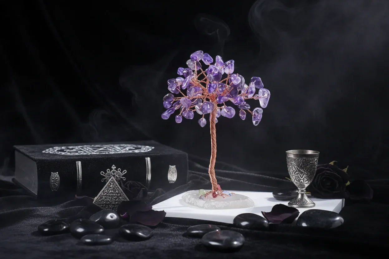 Mystic Crystal Tree - Sorceress Sanctuary Colorful Gem Gravel Tree Agate Sheet Base-Fluorite gravel tree agate sheet base-Amethyst gravel tree agate sheet base-Pink Crystal Weeping Willow Gravel Tree Agate Sheet Base-Aquamarine + Amethyst + Lapis Lazuli Weeping Willow Gravel Tree Agate Piece Base