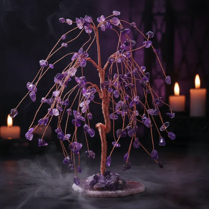 Mystic Crystal Tree - Sorceress Sanctuary Colorful Gem Gravel Tree Agate Sheet Base-Fluorite gravel tree agate sheet base-Amethyst gravel tree agate sheet base-Pink Crystal Weeping Willow Gravel Tree Agate Sheet Base-Aquamarine + Amethyst + Lapis Lazuli Weeping Willow Gravel Tree Agate Piece Base