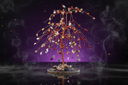 Mystic Crystal Tree - Sorceress Sanctuary Colorful Gem Gravel Tree Agate Sheet Base-Fluorite gravel tree agate sheet base-Amethyst gravel tree agate sheet base-Pink Crystal Weeping Willow Gravel Tree Agate Sheet Base-Aquamarine + Amethyst + Lapis Lazuli Weeping Willow Gravel Tree Agate Piece Base