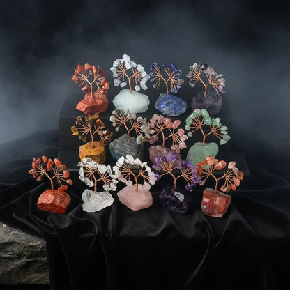 Mystic Crystal Tree - Sorceress Sanctuary Colorful Gem Gravel Tree Agate Sheet Base-Fluorite gravel tree agate sheet base-Amethyst gravel tree agate sheet base-Pink Crystal Weeping Willow Gravel Tree Agate Sheet Base-Aquamarine + Amethyst + Lapis Lazuli Weeping Willow Gravel Tree Agate Piece Base