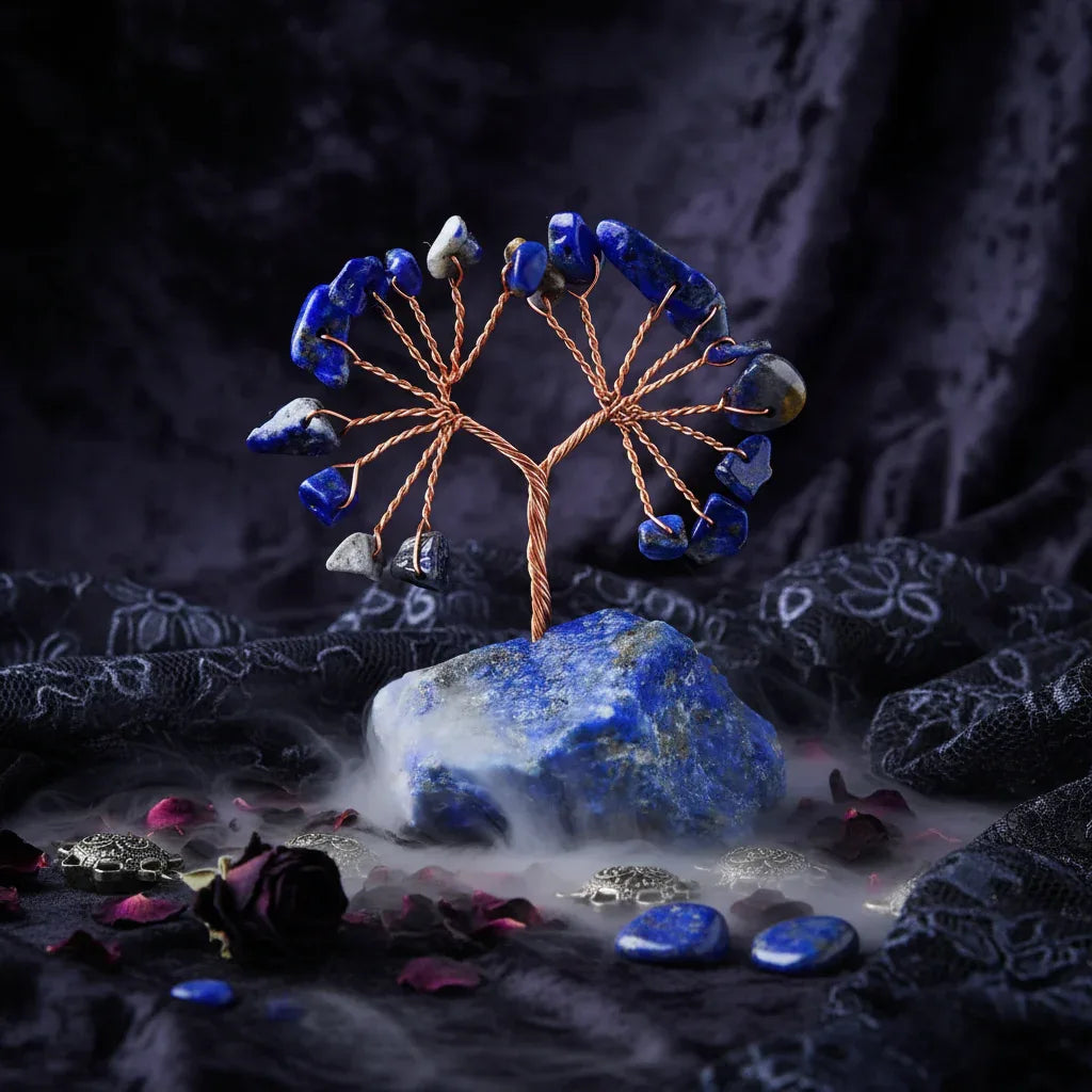Mystic Crystal Tree - Sorceress Sanctuary Colorful Gem Gravel Tree Agate Sheet Base-Fluorite gravel tree agate sheet base-Amethyst gravel tree agate sheet base-Pink Crystal Weeping Willow Gravel Tree Agate Sheet Base-Aquamarine + Amethyst + Lapis Lazuli Weeping Willow Gravel Tree Agate Piece Base